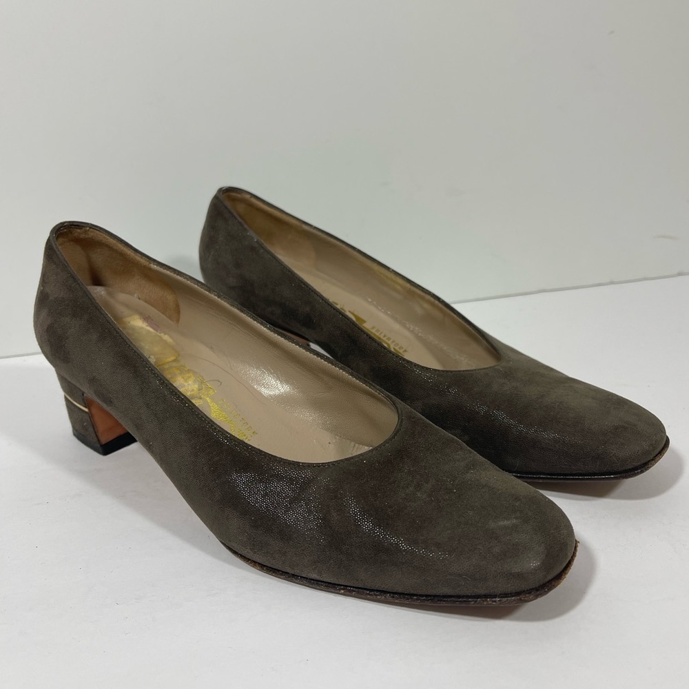 Salvatore Ferragamo Brown Suede Pump Women's Block‎ Heel 6.5